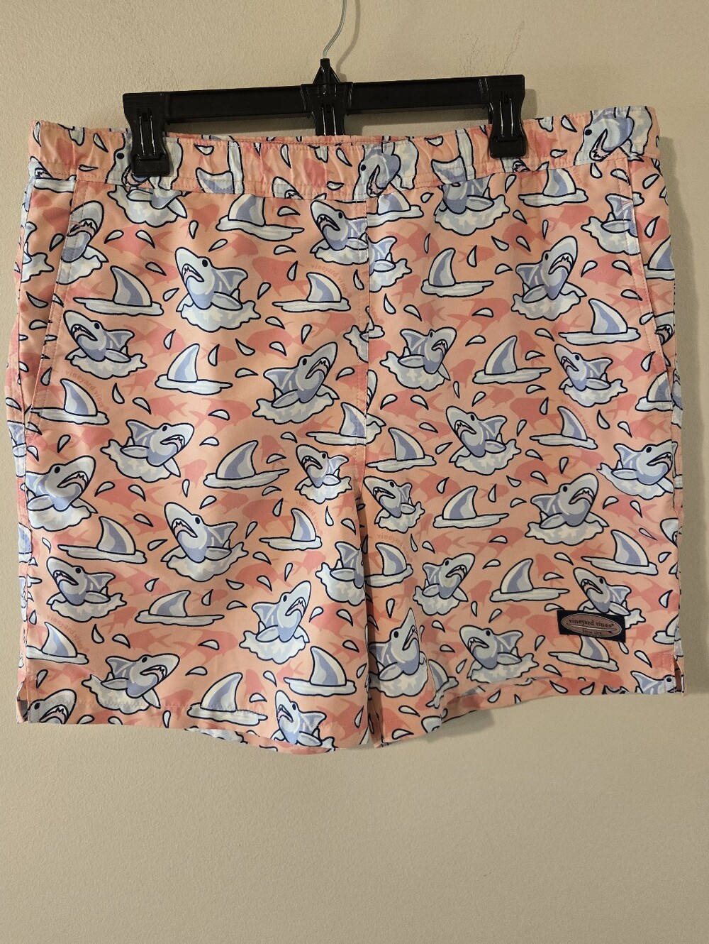Vineyard Vines Pink Peach Shark Print Swim Trunks